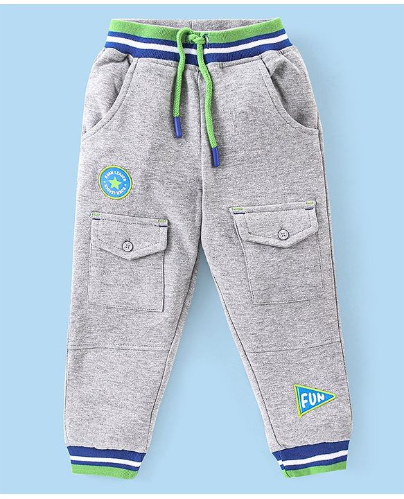 Babyhug Cotton Looper Knit Full Length Solid Lounge Pant - Grey
