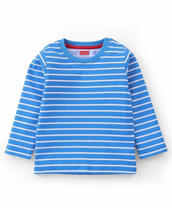 Babyhug Full Sleeves T-Shirt with Graphics Print & Striped Pack of 3 - Blue Red & Yellow