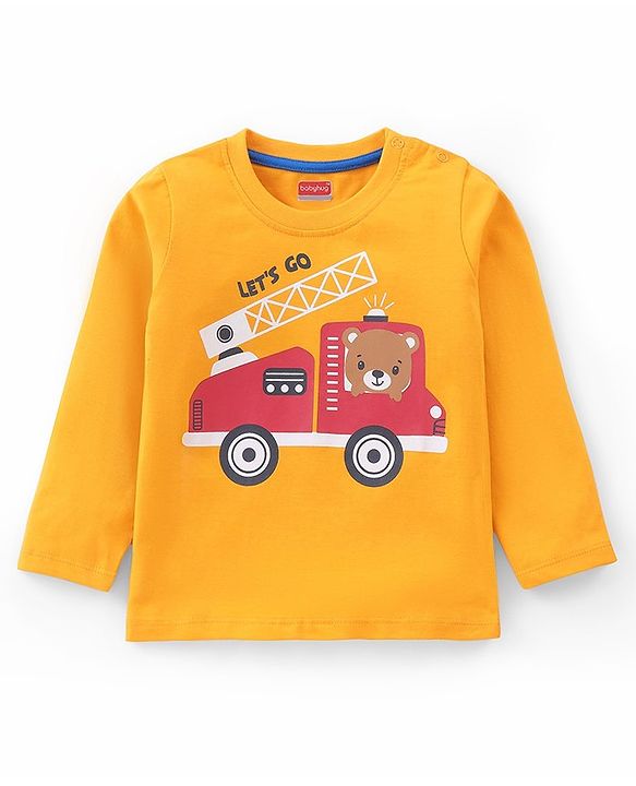 Babyhug Full Sleeves T-Shirt with Graphics Print & Striped Pack of 3 - Blue Red & Yellow