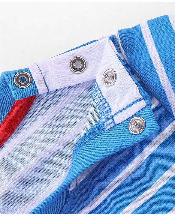 Babyhug Full Sleeves T-Shirt with Graphics Print & Striped Pack of 3 - Blue Red & Yellow