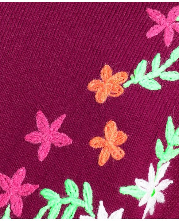 Pine Kids Full Sleeves Floral Embroidery Sweater - Voilet