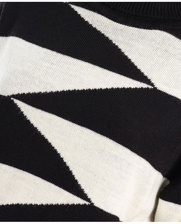 Pine Kids Full Sleeves Turtle Neck Geometric Structure Sweater - Black And White