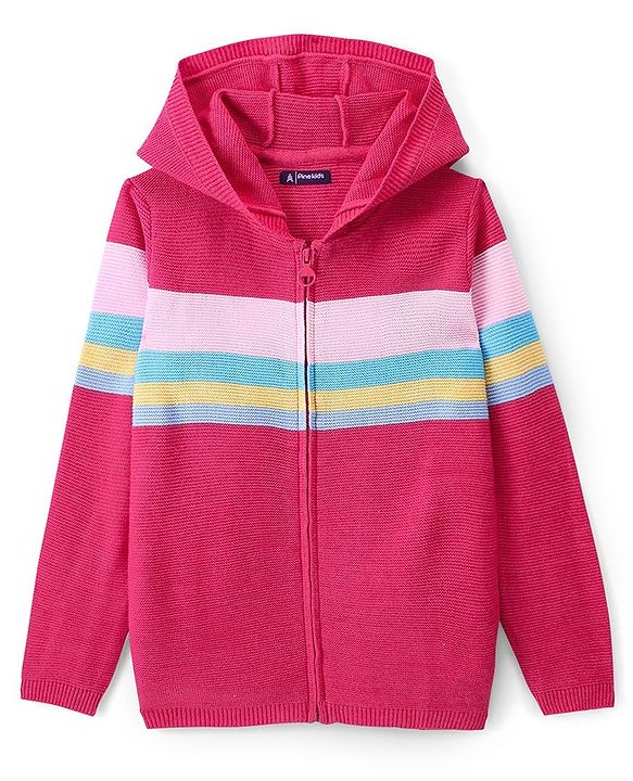 Pine Kids Full Sleeves Front Open Zipper Sweater Striped - Multicolor
