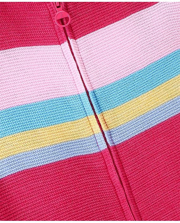 Pine Kids Full Sleeves Front Open Zipper Sweater Striped - Multicolor