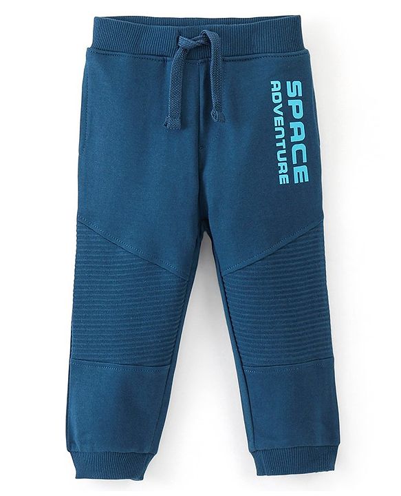 Babyhug Cotton Looper Knit Full Length Lounge Pant Text Printed - Navy Blue