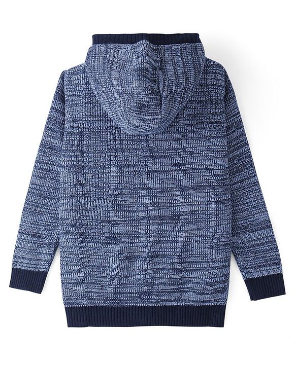 Pine Kids Full Sleeves Front Open Zipper Sweater With Hood - Navy Blue