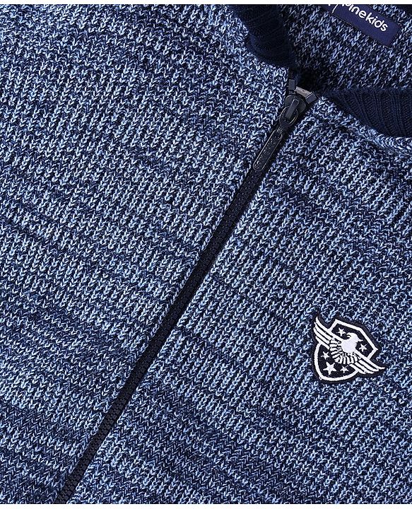 Pine Kids Full Sleeves Front Open Zipper Sweater With Hood - Navy Blue