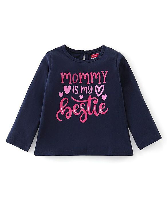 Babyhug Cotton Knit Full Sleeves T-Shirt With Text Graphics - Navy Blue