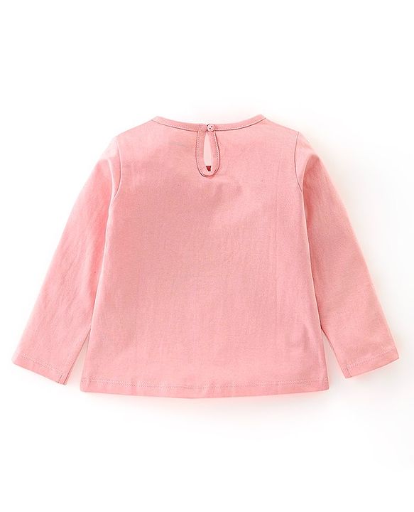 Babyhug Cotton Knit Full Sleeves T-Shirt With Kitty Graphics - Pink
