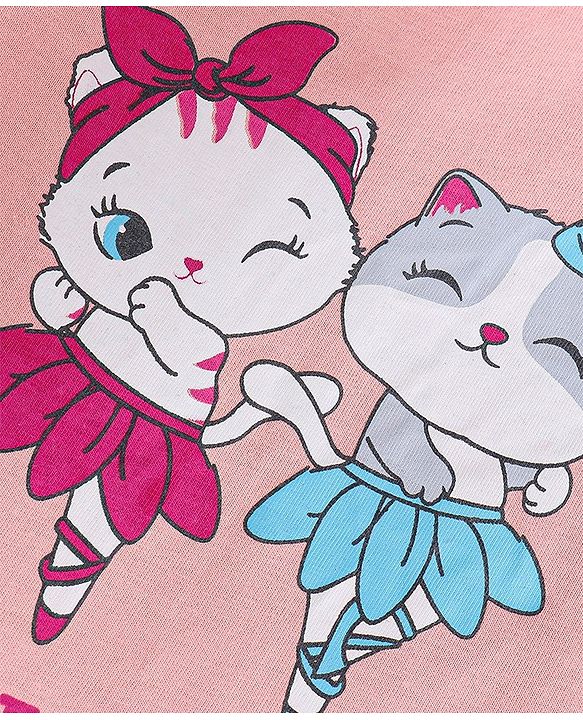 Babyhug Cotton Knit Full Sleeves T-Shirt With Kitty Graphics - Pink