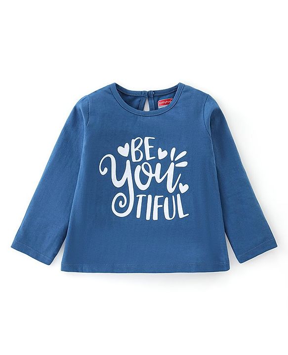 Babyhug Cotton Knit Full Sleeves T-Shirt With Text Graphics - Blue