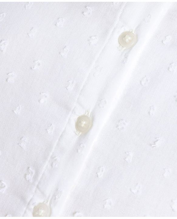 Pine Kids Half Sleeves Cotton Dobby Front Open Tier Frock - White