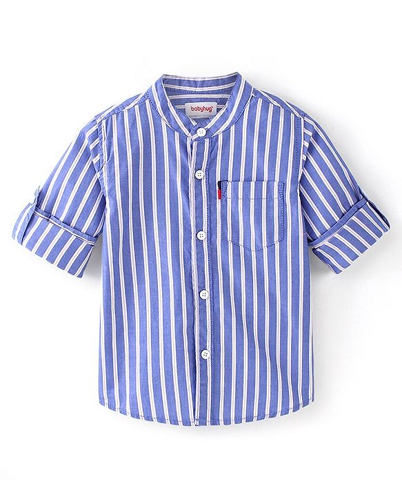 Babyhug 100% Cotton Woven Full Sleeves Striped Shirt - Blue