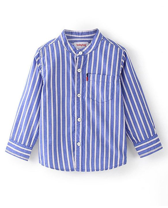 Babyhug 100% Cotton Woven Full Sleeves Striped Shirt - Blue