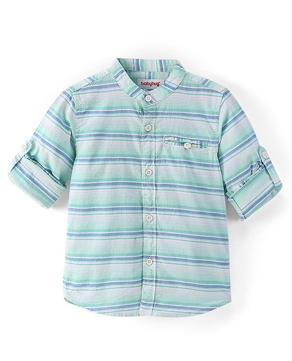Babyhug Cotton Woven Full Sleeves Shirt Striped - Blue
