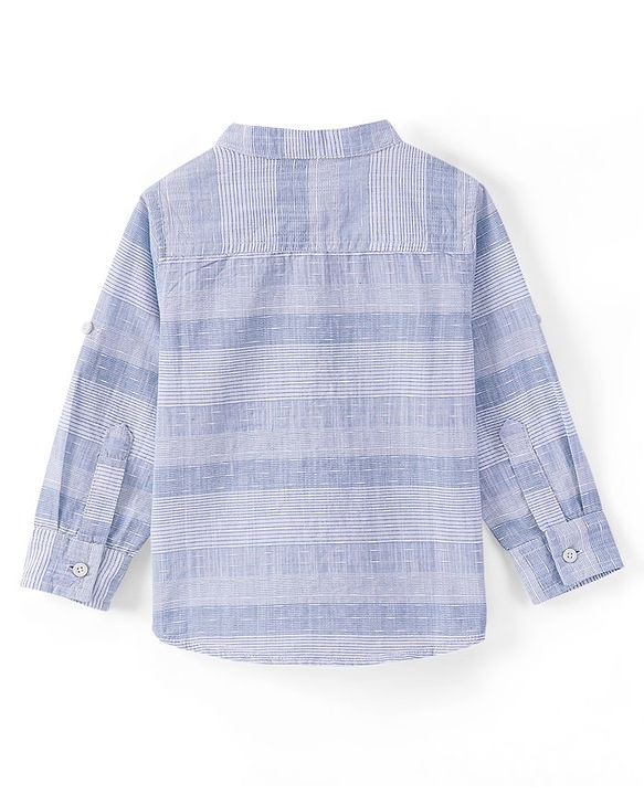 Babyhug Cotton Full Sleeves Mandarin Collared Striped Kurta Shirt - Blue