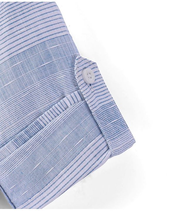 Babyhug Cotton Full Sleeves Mandarin Collared Striped Kurta Shirt - Blue