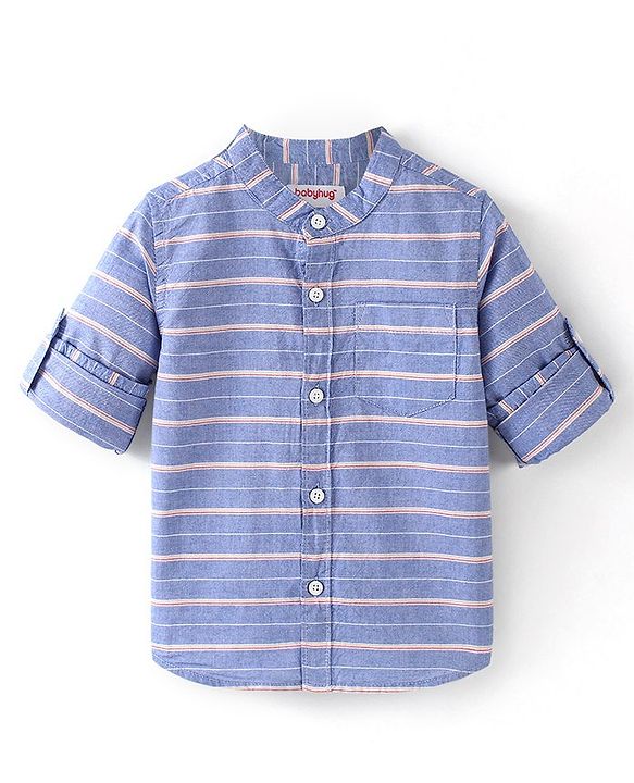 Babyhug 100% Cotton Woven Full Sleeves Striped Shirt - Blue