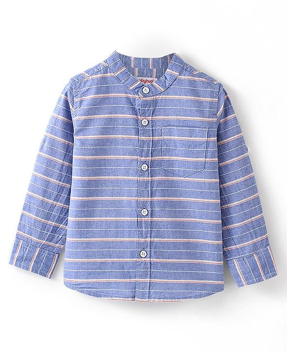 Babyhug 100% Cotton Woven Full Sleeves Striped Shirt - Blue