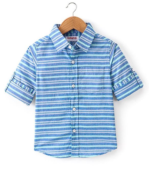 Babyhug Cotton Woven Full Sleeves Striped Shirt - Blue