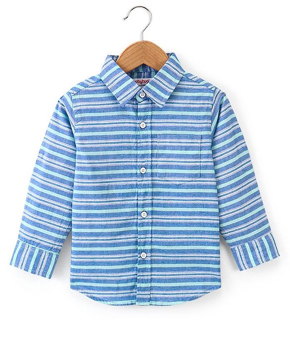 Babyhug Cotton Woven Full Sleeves Striped Shirt - Blue