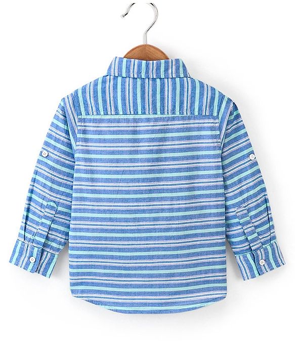 Babyhug Cotton Woven Full Sleeves Striped Shirt - Blue