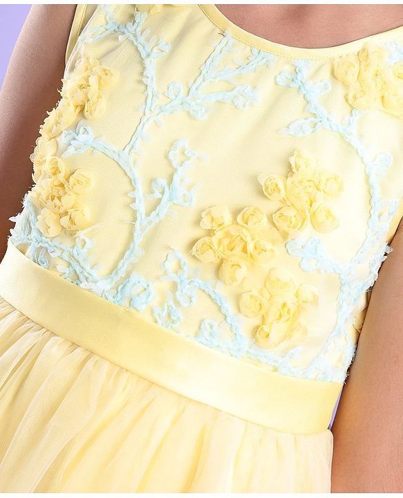 Pine Kids Sleeveless Knee Length Floral Embroidered Party Wear Dress - Yellow