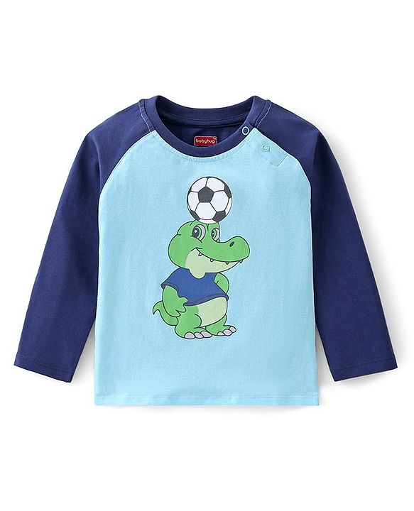 Babyhug Cotton Knit Full Sleeves T-Shirt with Alligator Graphics Print - Blue