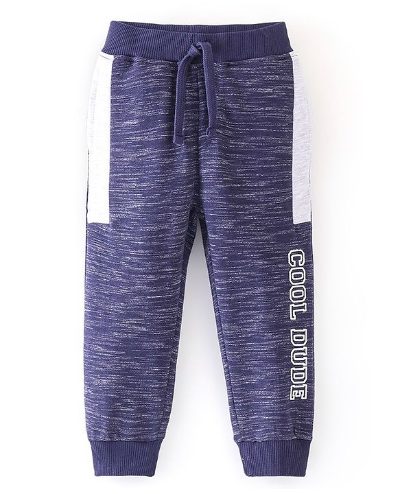 Babyhug Cotton Looper Knit Full Length Lounge Pant Text Printed - Blue