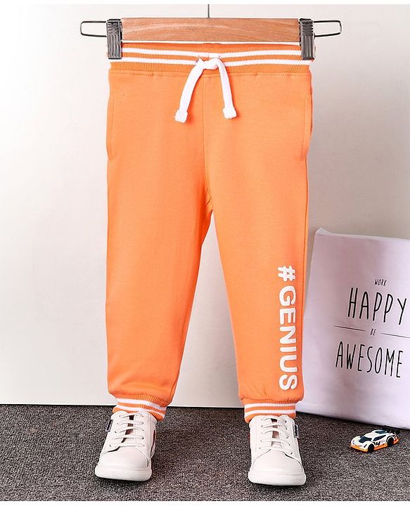 Babyhug Cotton Looper Text Printed Full Length Track Pant - Orange