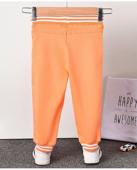 Babyhug Cotton Looper Text Printed Full Length Track Pant - Orange