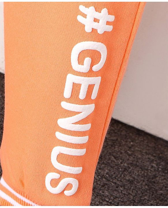 Babyhug Cotton Looper Text Printed Full Length Track Pant - Orange