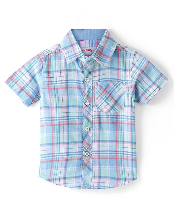 Babyhug Cotton Woven Half Sleeves Checked Shirt - Blue