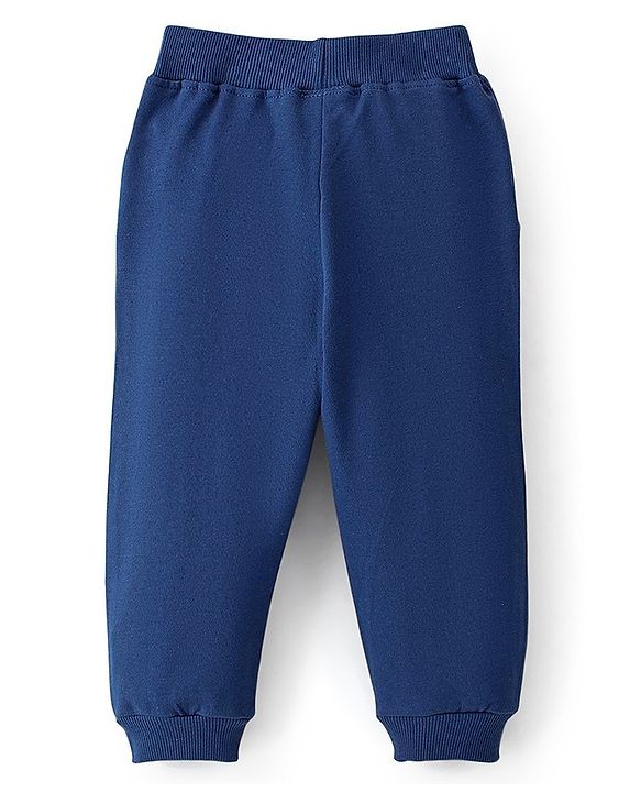 Babyhug Cotton Looper Knit Full Length Lounge Pant Bear Printed - Navy Blue