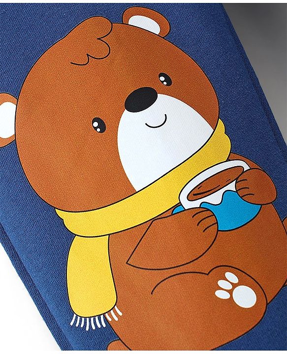 Babyhug Cotton Looper Knit Full Length Lounge Pant Bear Printed - Navy Blue