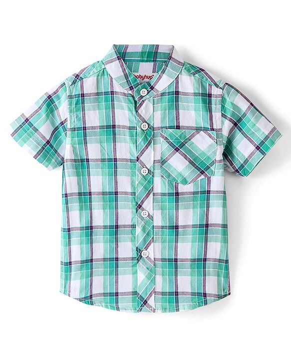Babyhug Cotton Woven Half Sleeves Checked Shirt - Green