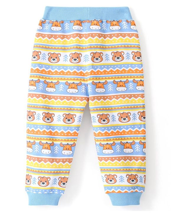 Babyhug Cotton Looper Knit Full Length Lounge Pant Bear Printed - Blue