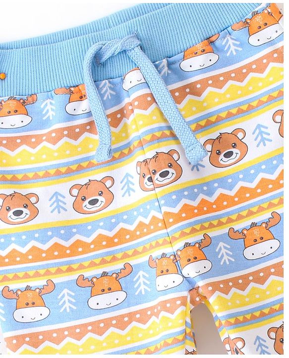 Babyhug Cotton Looper Knit Full Length Lounge Pant Bear Printed - Blue