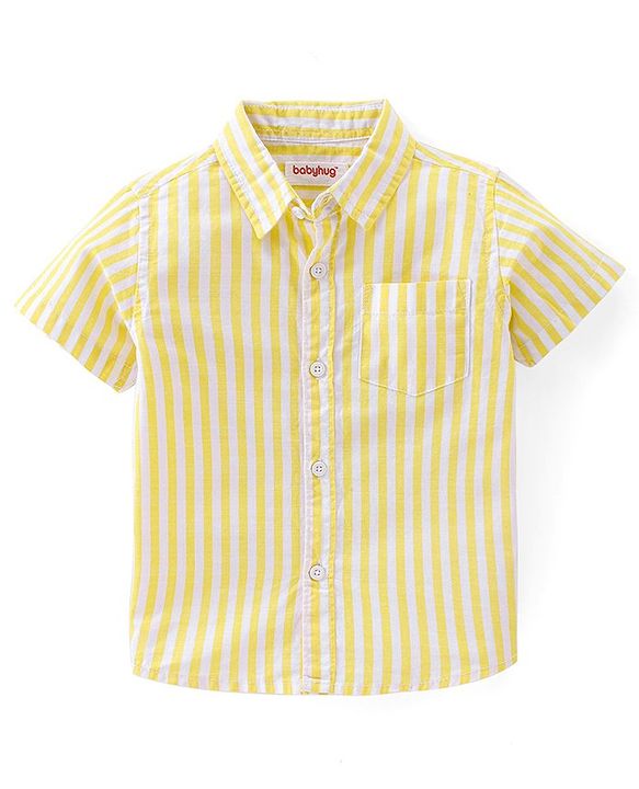 Babyhug 100% Cotton Woven Half Sleeves Striped Shirt - Yellow
