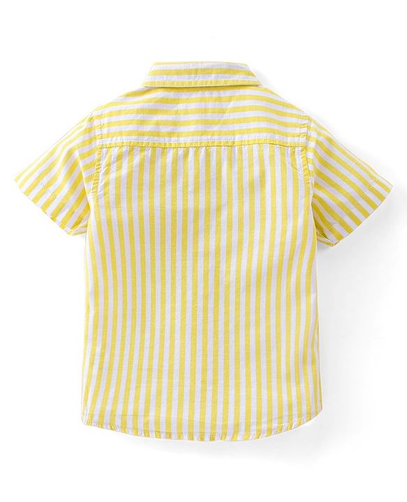 Babyhug 100% Cotton Woven Half Sleeves Striped Shirt - Yellow