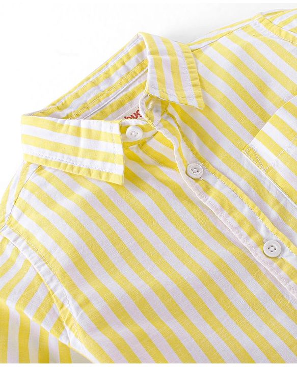 Babyhug 100% Cotton Woven Half Sleeves Striped Shirt - Yellow