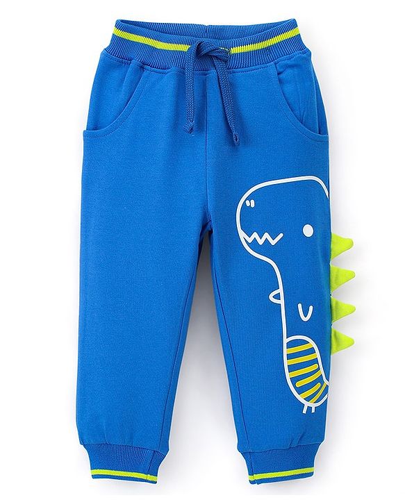 Babyhug Cotton Looper Knit Full Length Lounge Pant Dino Printed - Blue