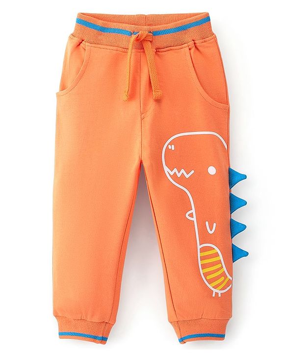 Babyhug Cotton Looper Full Length Lounge Pant Dino Printed - Orange