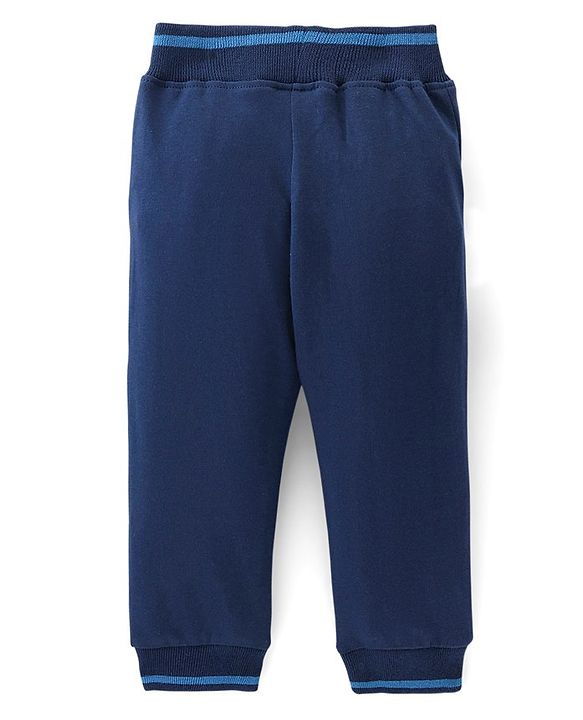Babyhug Cotton Looper Full Length Lounge Pant With Dino Embroidery & Print - Navy Blue