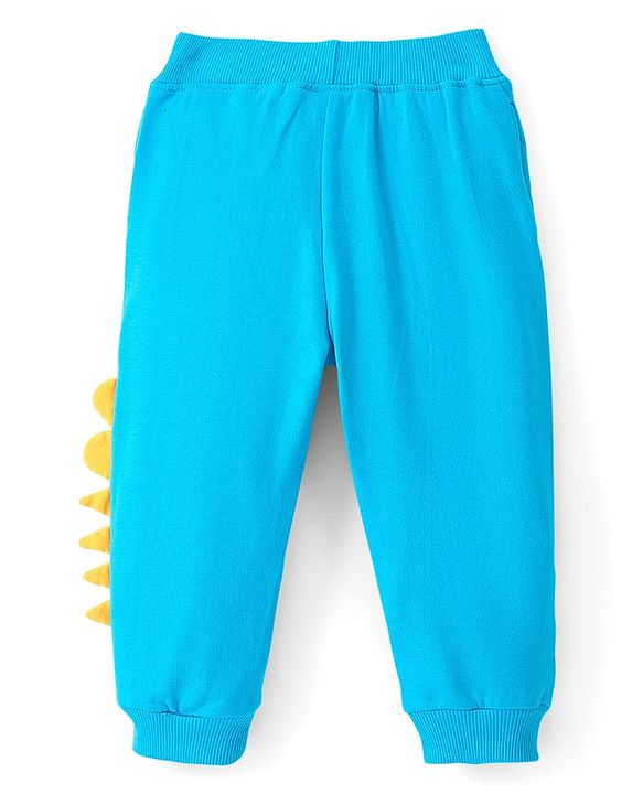 Babyhug Cotton Looper Knit Full Length Lounge Pant With Crocodile Patch- Blue