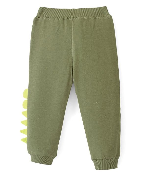 Babyhug Cotton Looper Knit Full Length Lounge Pant With Crocodile Patch- Green