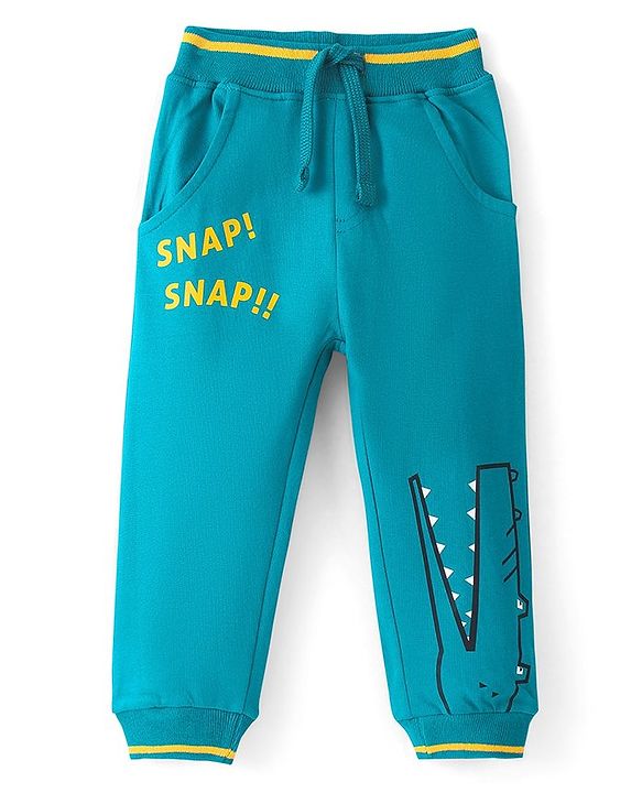 Babyhug Cotton Looper Full Length Lounge Pant With Text Print - Sea Green