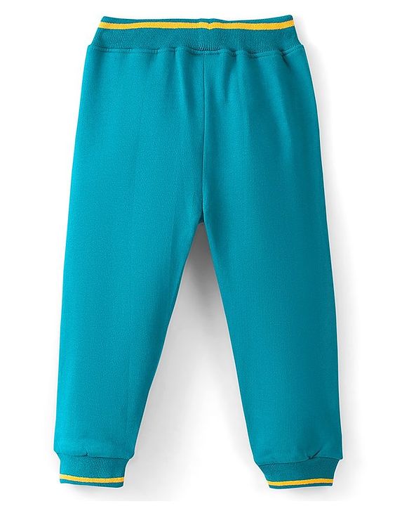 Babyhug Cotton Looper Full Length Lounge Pant With Text Print - Sea Green