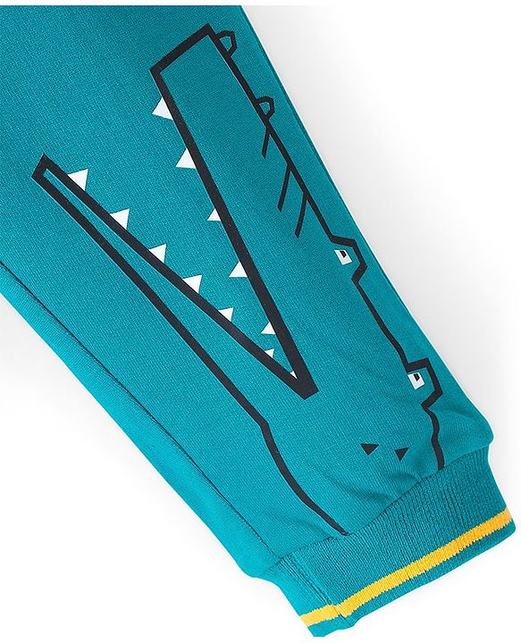 Babyhug Cotton Looper Full Length Lounge Pant With Text Print - Sea Green