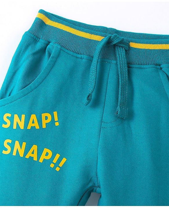 Babyhug Cotton Looper Full Length Lounge Pant With Text Print - Sea Green